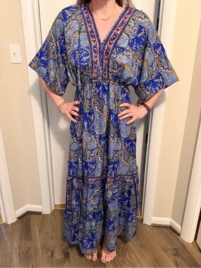 Blue Paisley V-Neck Maxi Dress kaftan